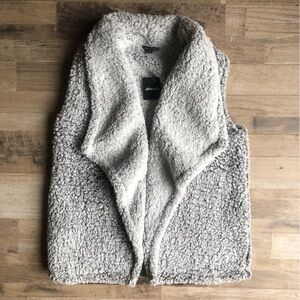 Eddie Bauer Womens Teddy Bear Vest Gray Soft Comfy Oversized Size Small Plush